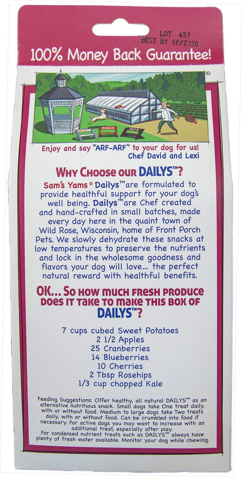 Front Porch Pets Sams Yams Berry Yammy closeup highlights antioxidant-rich fruits for healthy snacking.
