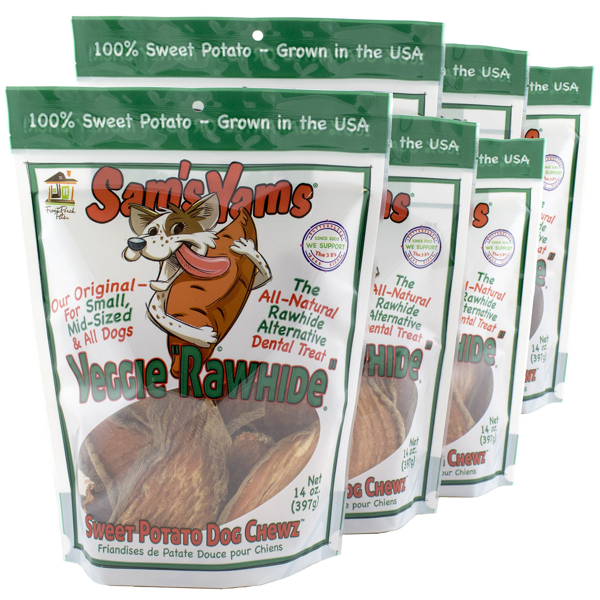 Front Porch Pets Sweet Potato Chewz 6-pack bag, tasty and grain-free for daily dog treats