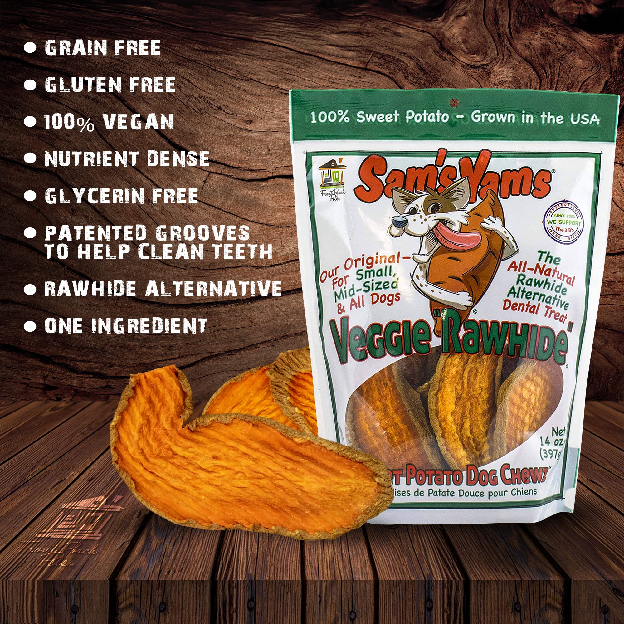 Front Porch Pets Sweet Potato Chewz made from 100% natural sweet potatoes