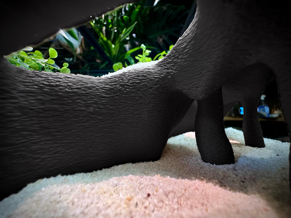 FROSTO Partially buried hideout setup mimics natural burrows for small critters.