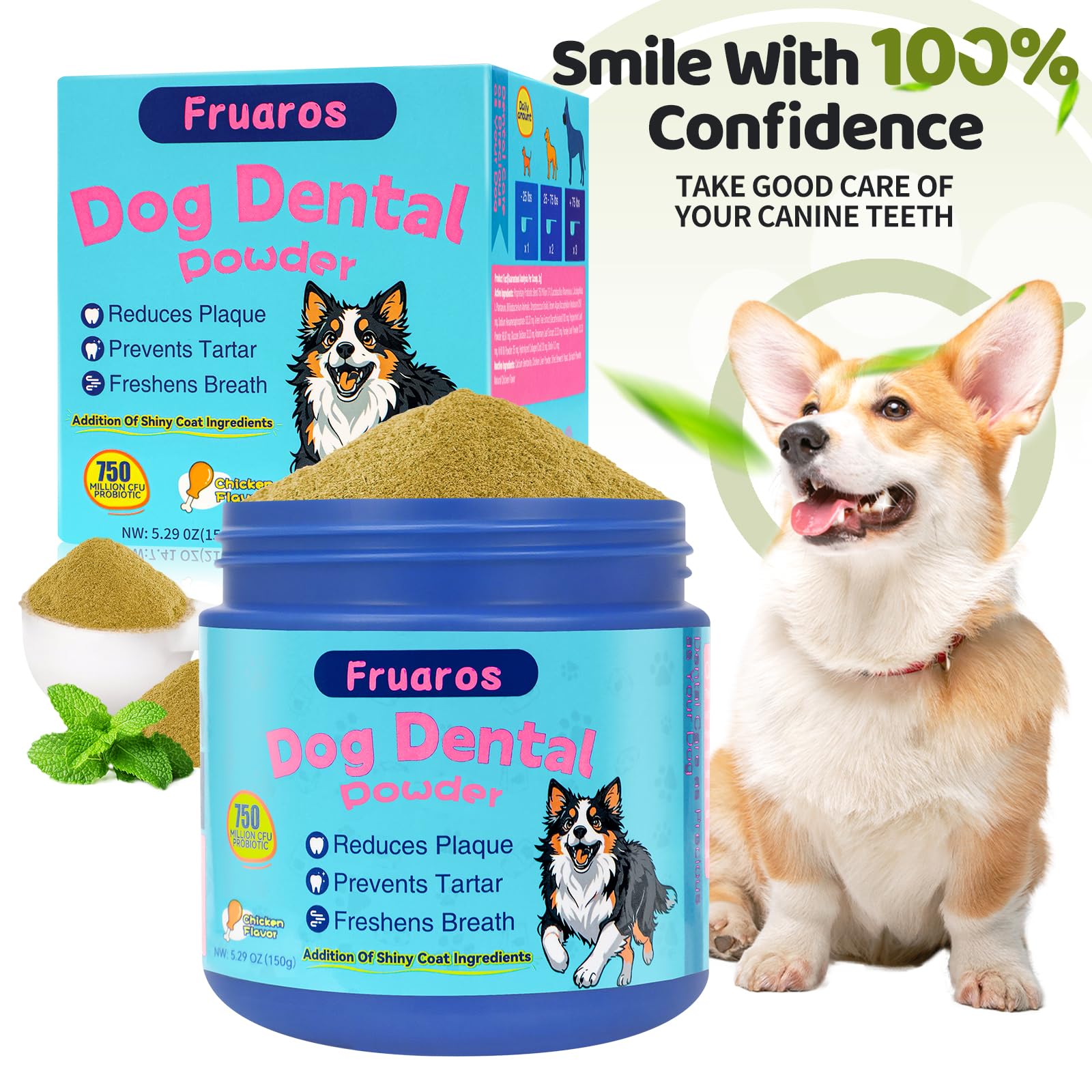 Fruaros dog teeth before-after shows whitening tendency with consistent use.