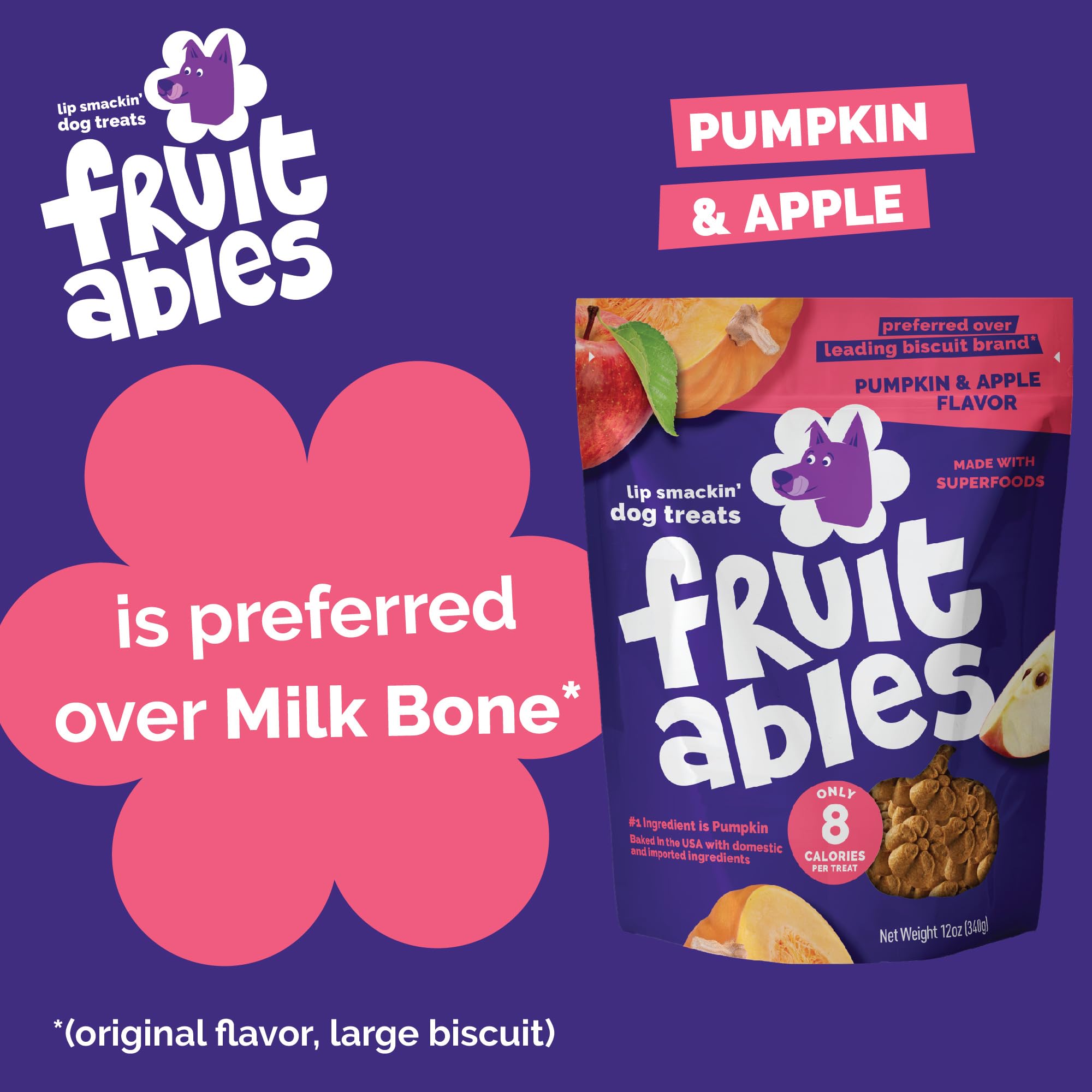 Fruitables Baked Pumpkin Dog Treats close-up shows crunchy texture suitable for training rewards