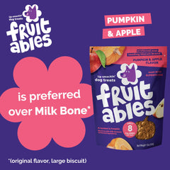 Fruitables Baked Pumpkin Dog Treats close-up shows crunchy texture suitable for training rewards