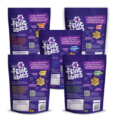 Fruitables Baked Pumpkin Dog Treats pouches display variety flavors for snack time
