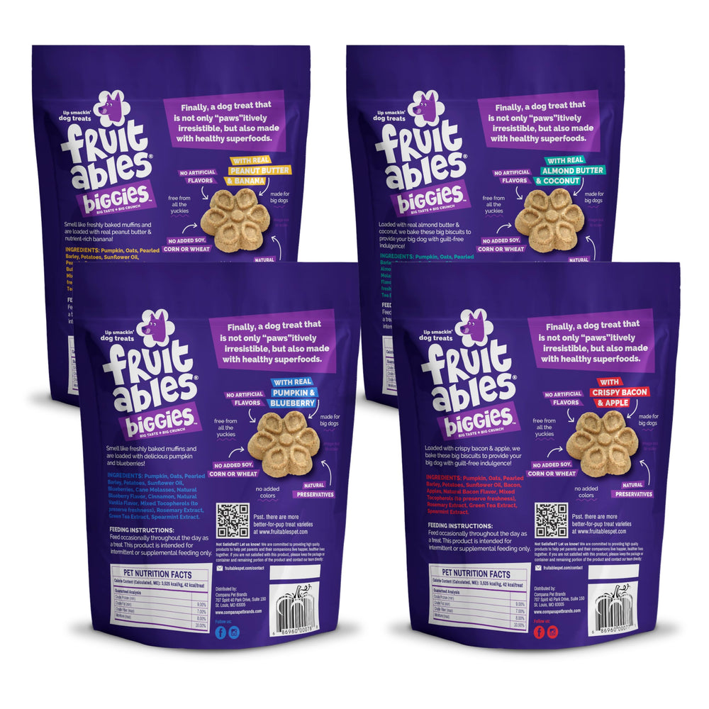 Fruitables Biggies bag opened reveals pumpkin aroma inviting dogs to snack
