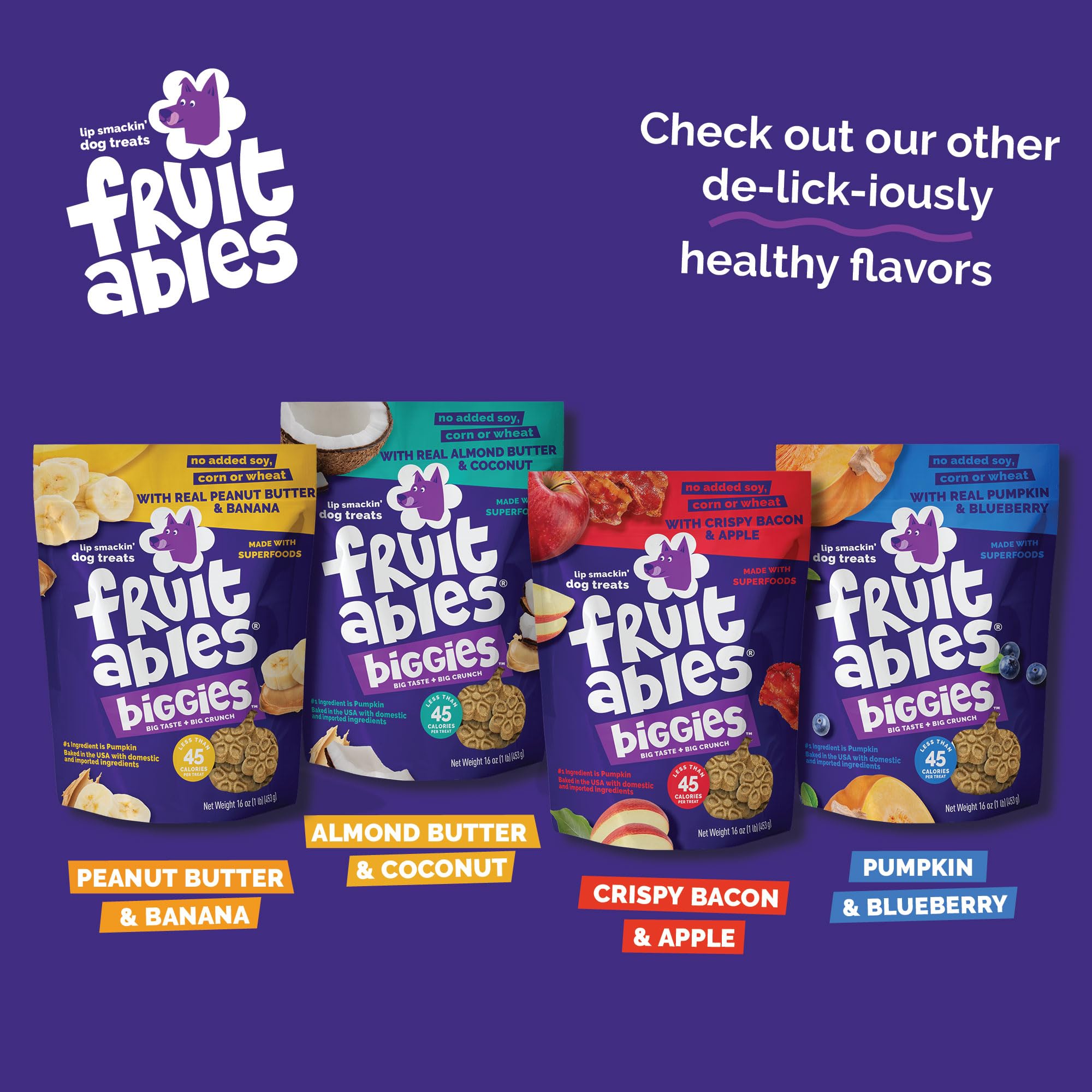 Fruitables Biggies nutrition illustration, highlights pumpkin and berry benefits.