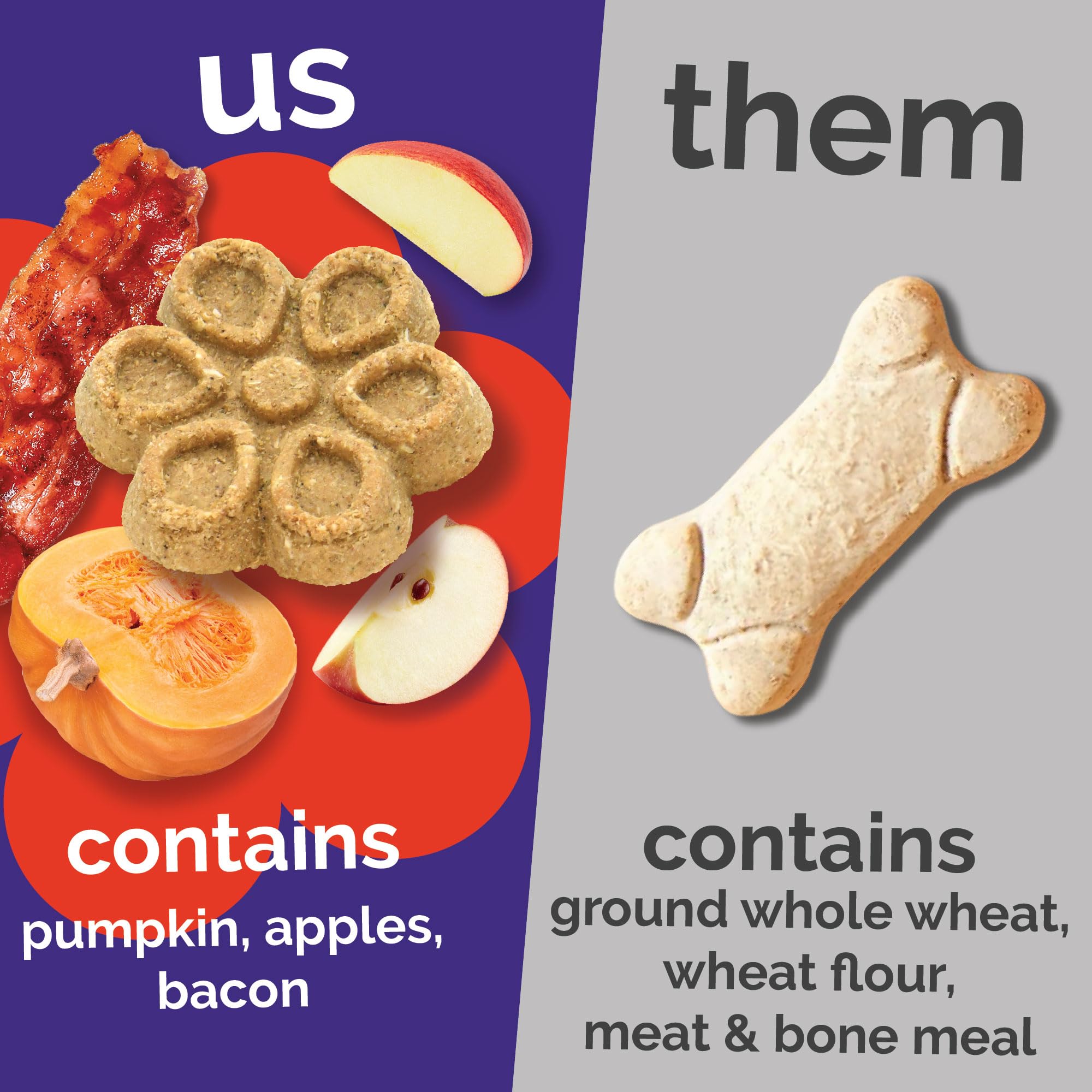 Fruitables Biggies real ingredients close-up show pumpkin and blueberry.