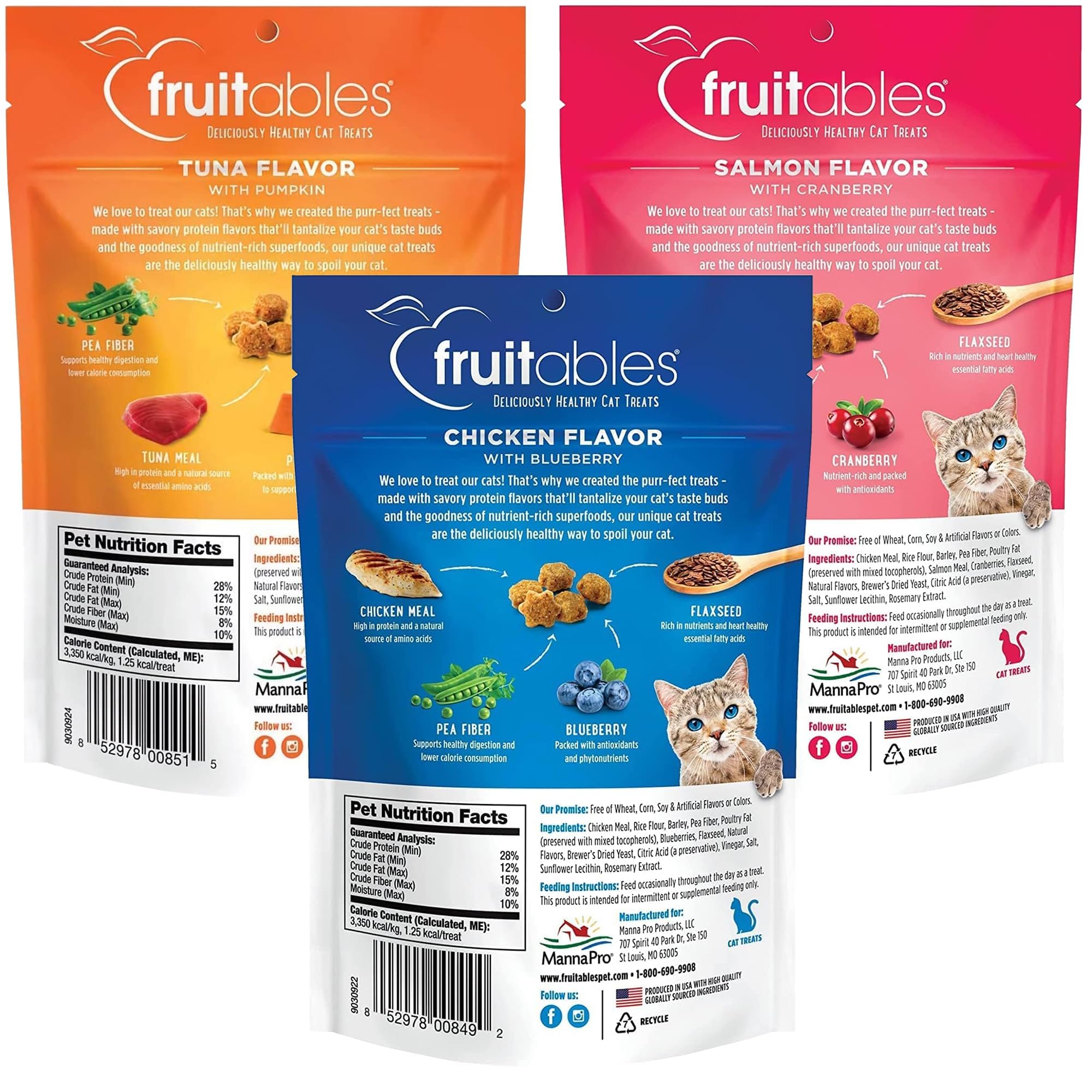 Fruitables Cat Treats free from wheat, corn, soy—clean ingredient choice.