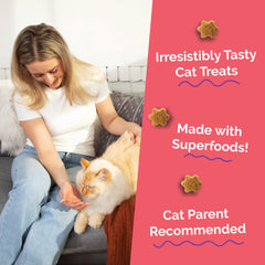 Fruitables Cat Treats no-wheat-corn-soy image emphasizes safe grain-free snack for sensitive stomachs