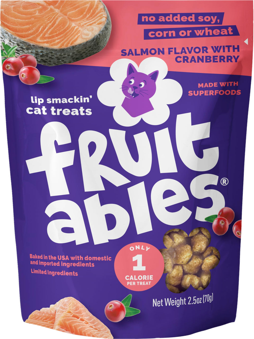 Fruitables Cat Treats salmon cranberry crunch demonstrates irresistible flavor for picky cats