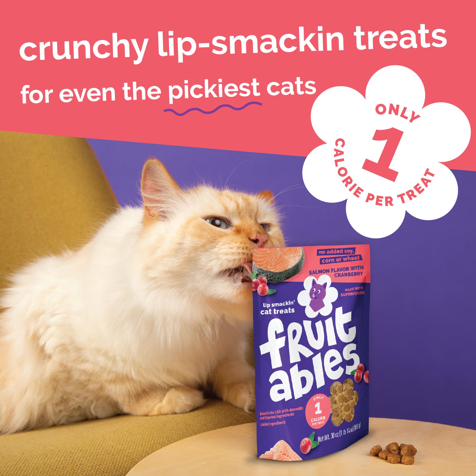 Fruitables Cat Treats training reward visuals suggest quick, tasty training sessions with cats