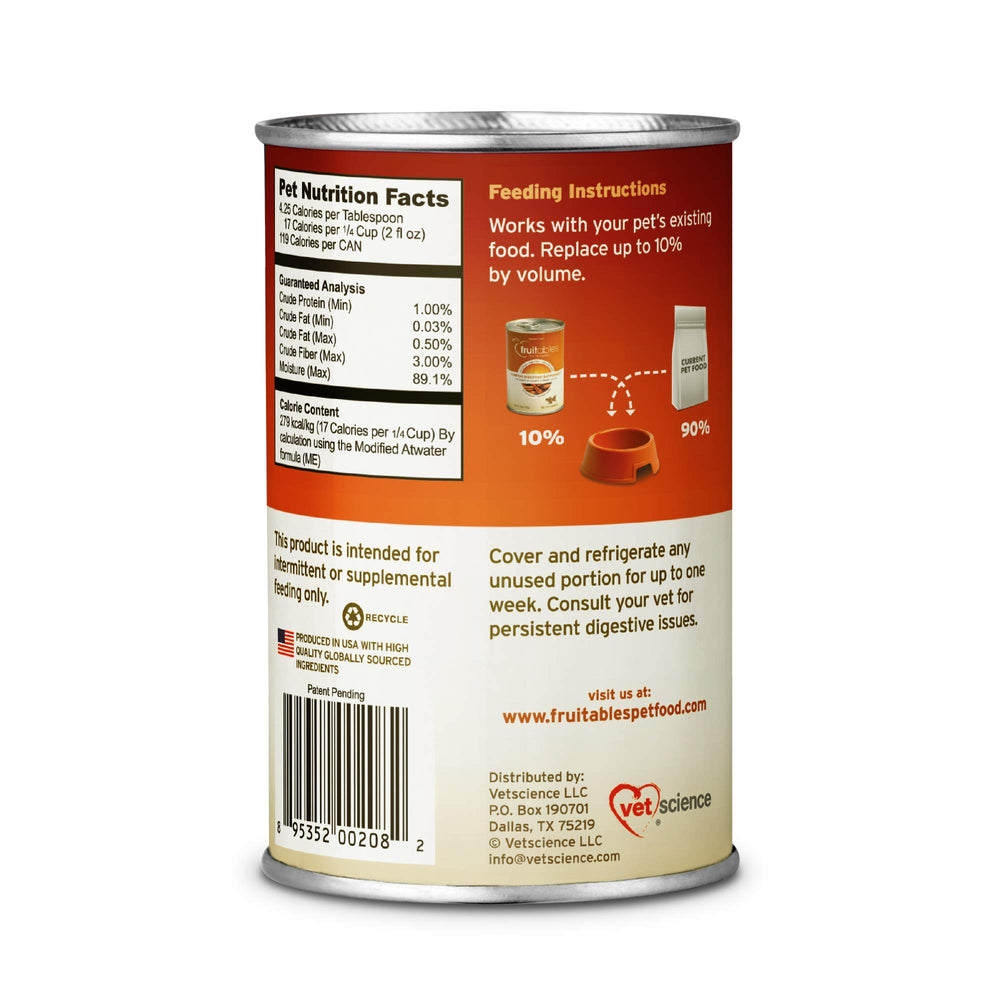 Fruitables pumpkin-digestive-supplement dog-serving shows easy meal topper