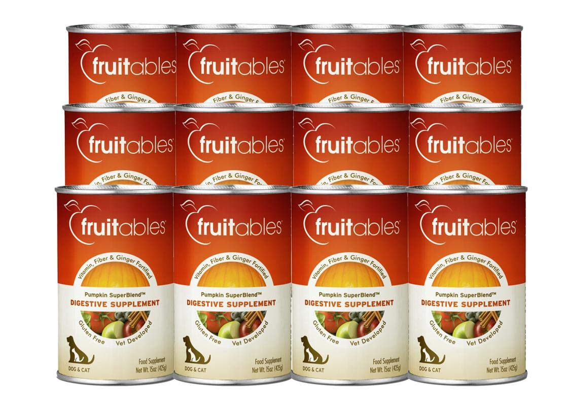 Fruitables Pumpkin Digestive Supplement topper on dog food promotes digestive support.