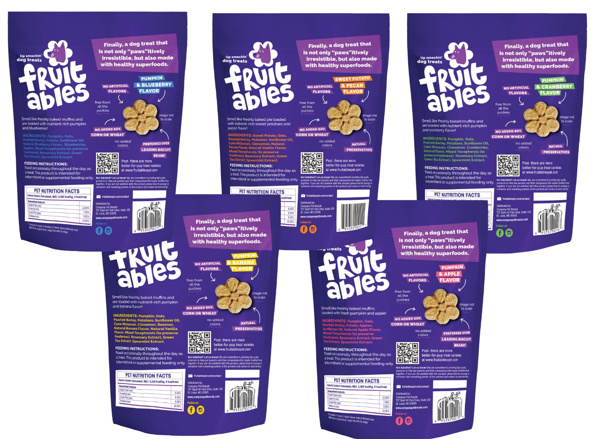 Fruitables Pumpkin Dog Treats Apple flavor close-up emphasizes crisp bite and antioxidants.