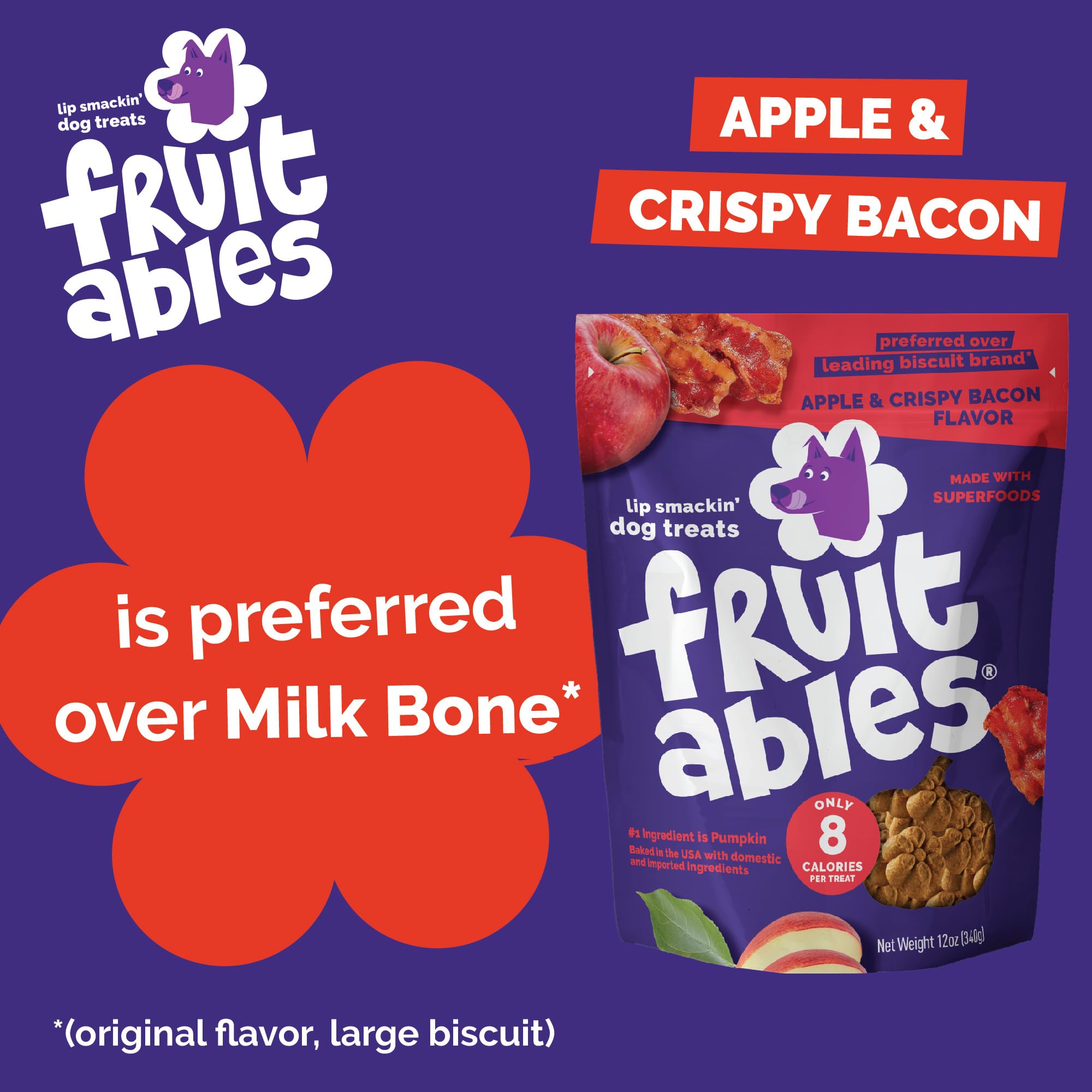Fruitables Pumpkin Dog Treats Blueberry flavor captures fruity aroma and fiber-rich crunch.
