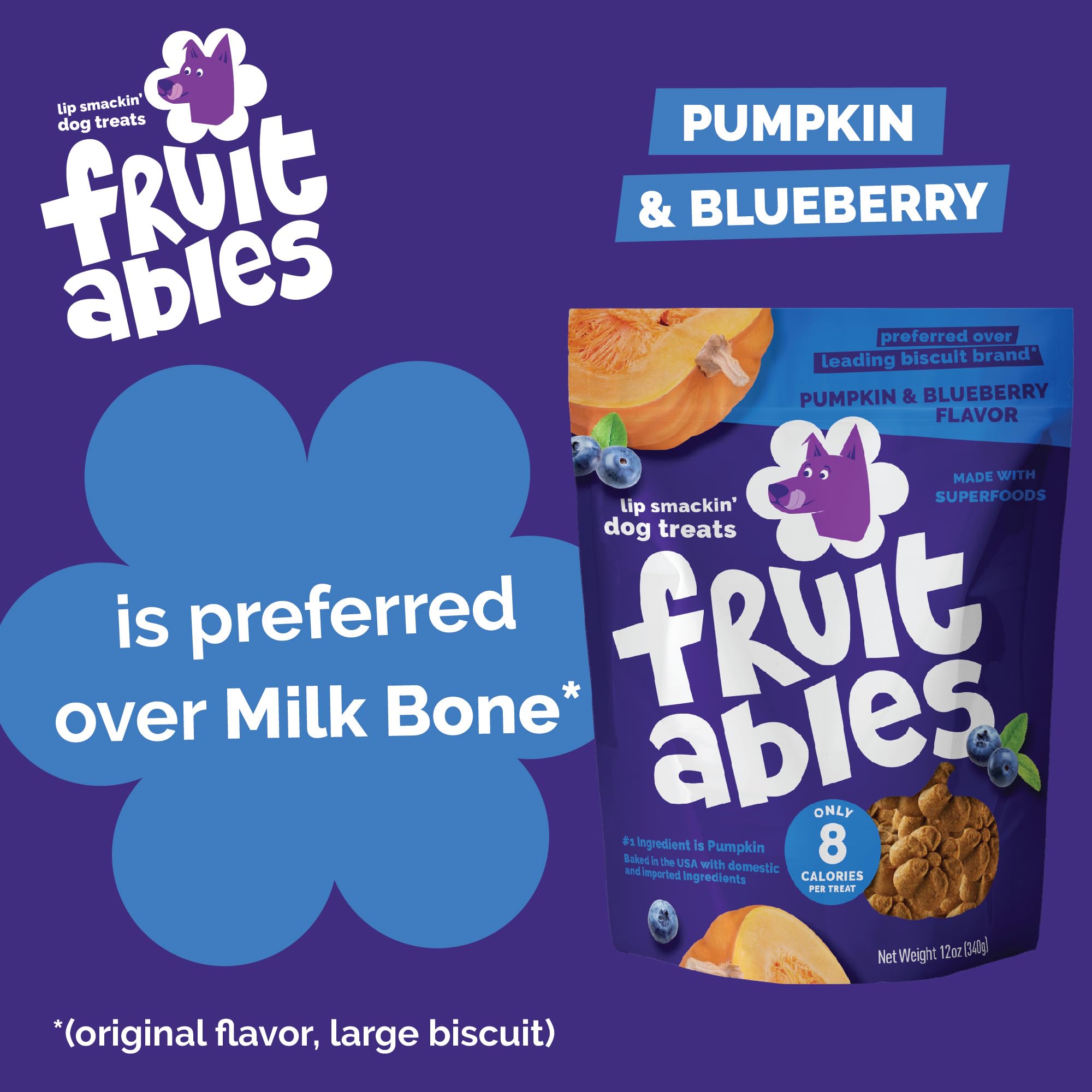 Fruitables Pumpkin Dog Treats Sweet Potato Pecan emphasizes heartiness and fiber.