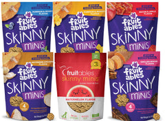 Fruitables Skinny Minis variety pack front view shows six grain-free treats for training rewards