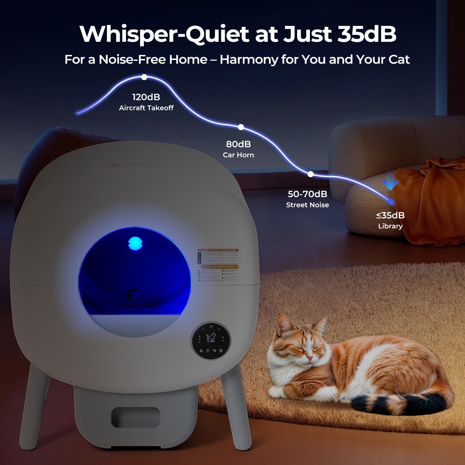 Fsitego whisper-quiet operation at 35dB for a peaceful home.