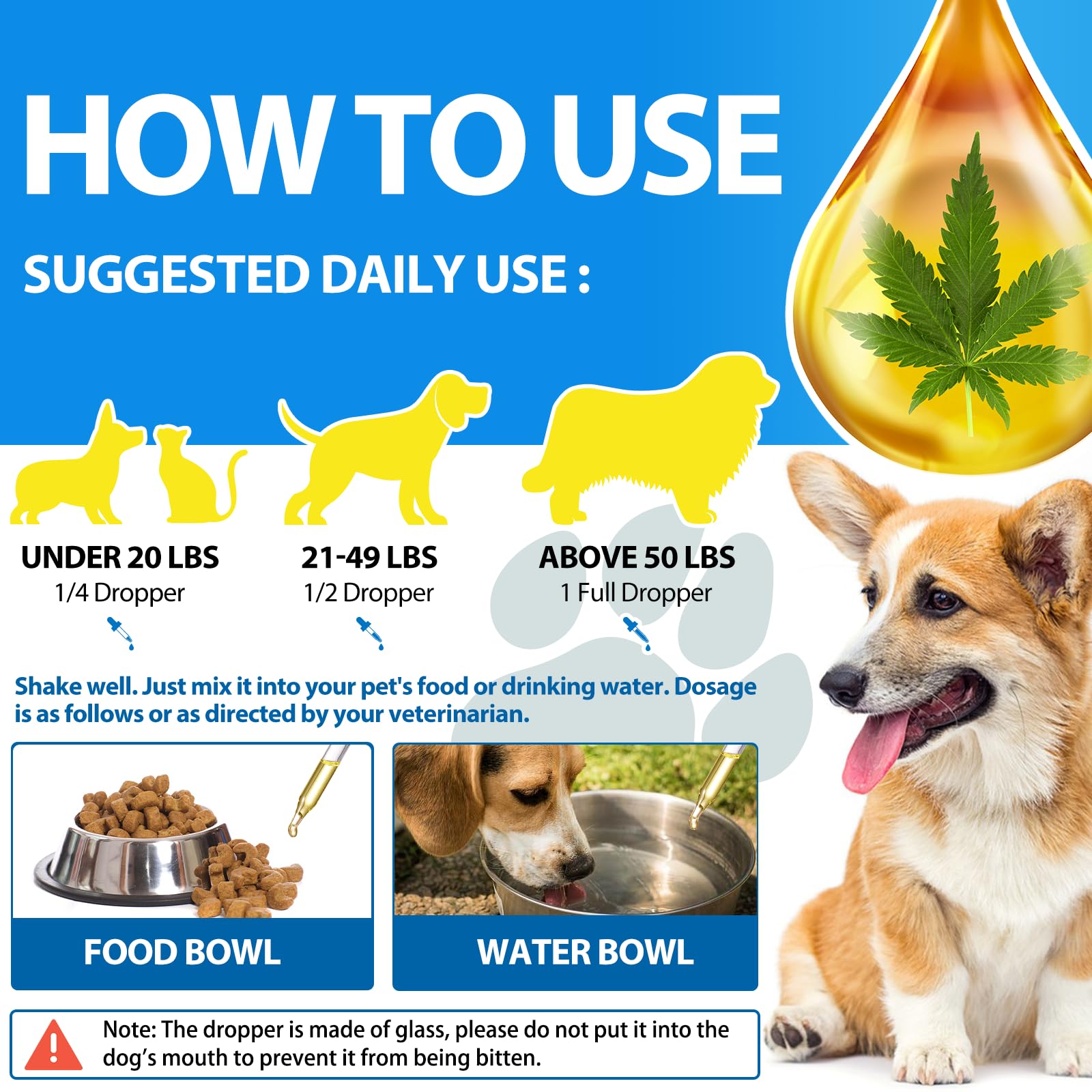 FSLHCY pet oil packaging front emphasizes hemp-based calming supplement.