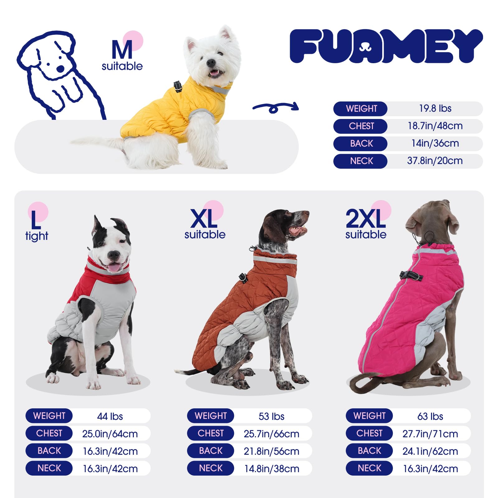 FUAMEY Dog Coat back harness clip enables leash attachment
