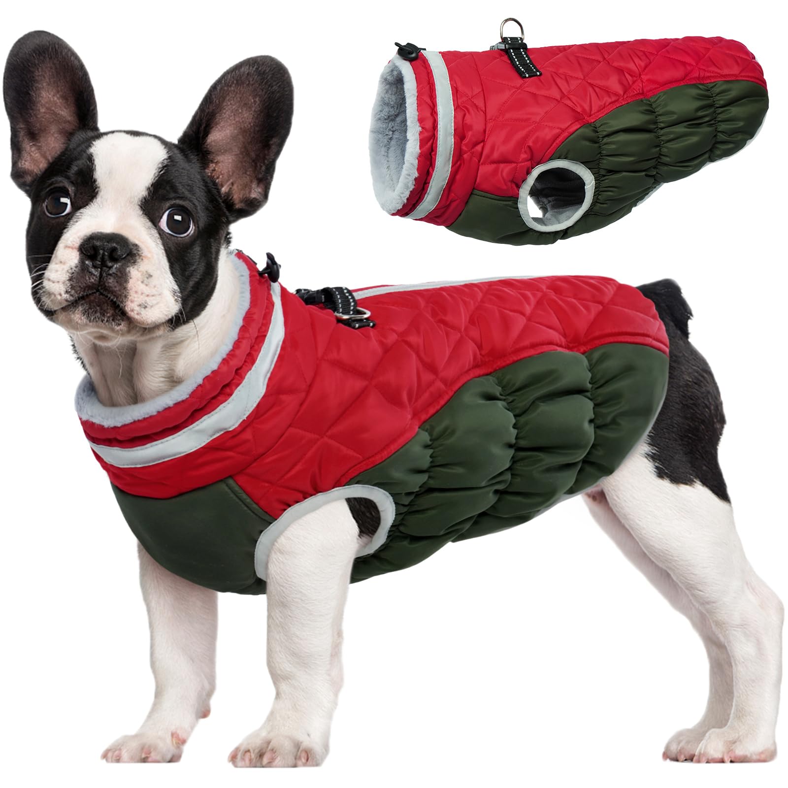 FUAMEY dog coat front view shows cozy winter warmth for daily walks.