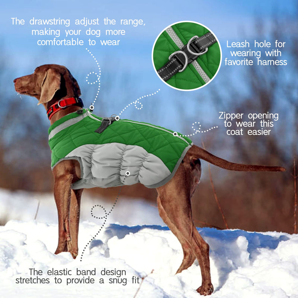 FUAMEY dog coat neck elastic straps prevent drafts during walks.