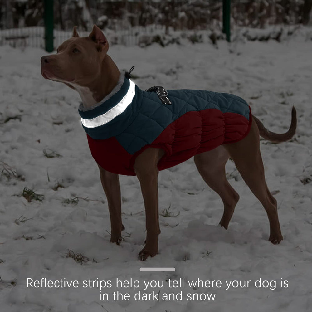 FUAMEY dog coat reflective strip enhances visibility at night.