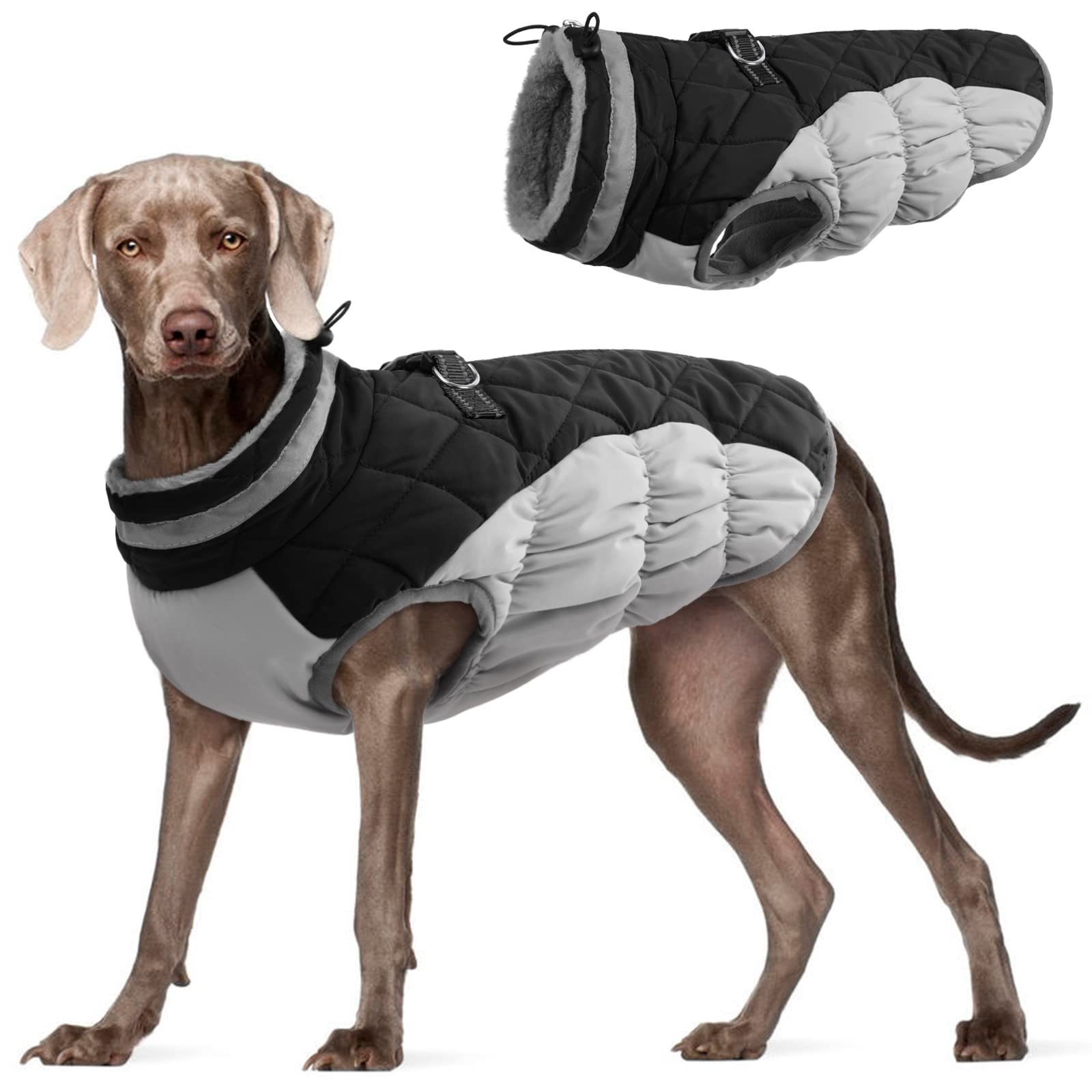 FUAMEY waterproof large-dog coat with back harness for dry walks
