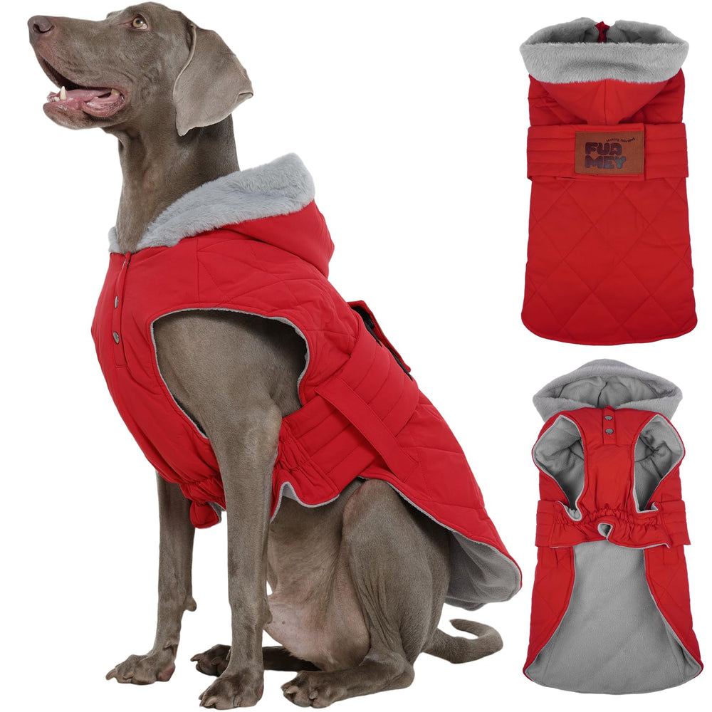 FUAMEY large-breed dog jacket front view shows mobility-friendly cut.