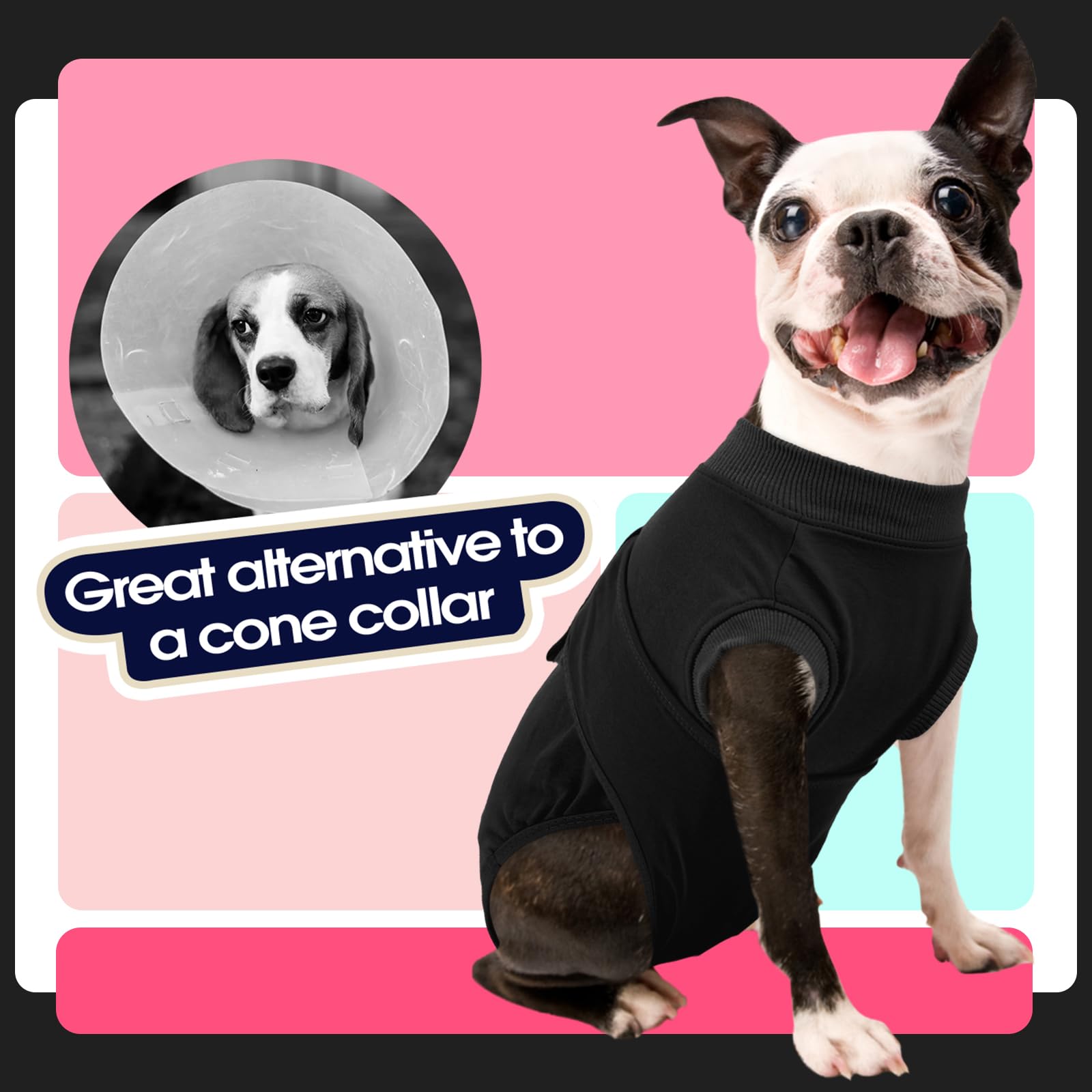 FUAMEY dog recovery suit close-up fabric highlights stretch