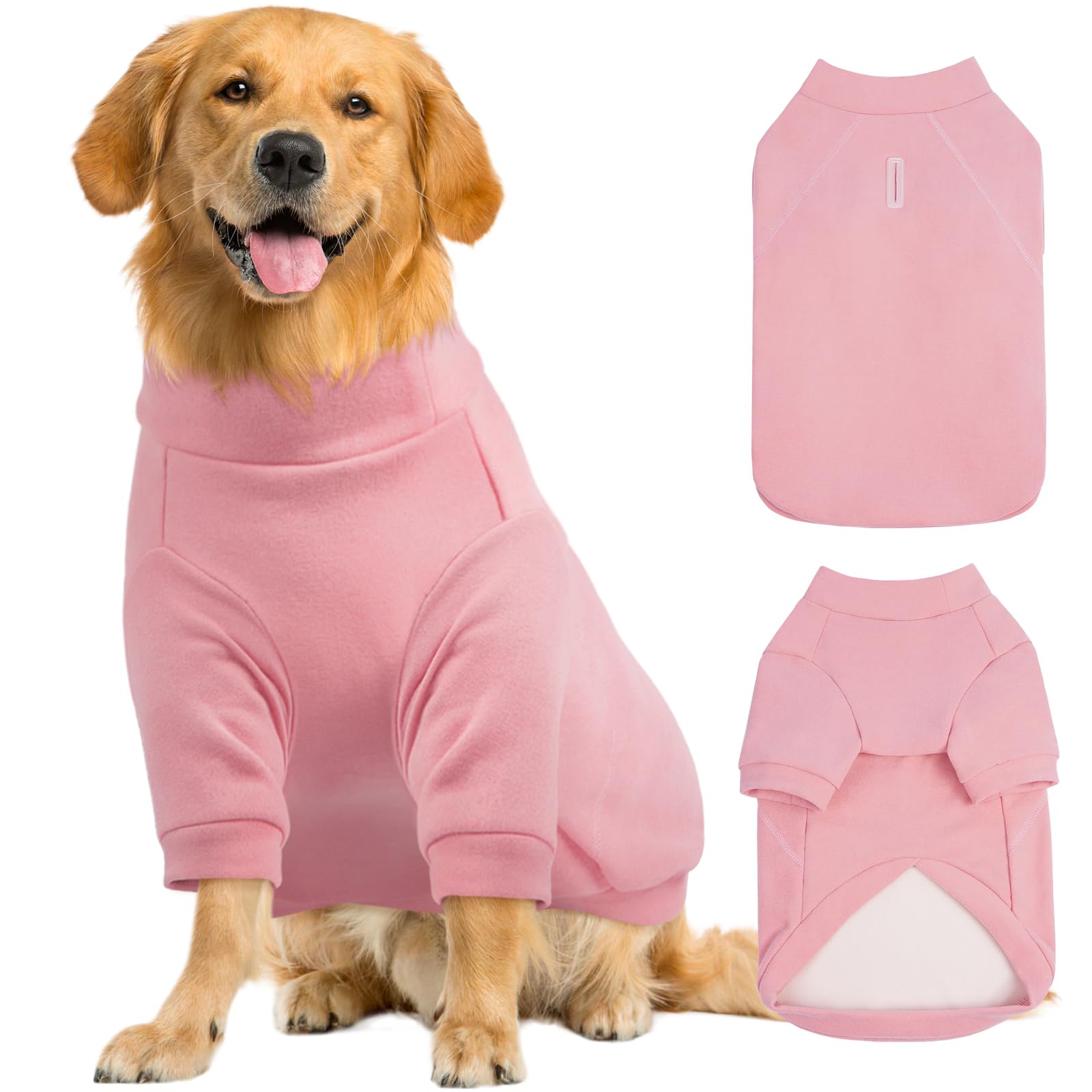 FUAMEY dog sweater pink 2XL front view with warm fleece for chilly walks