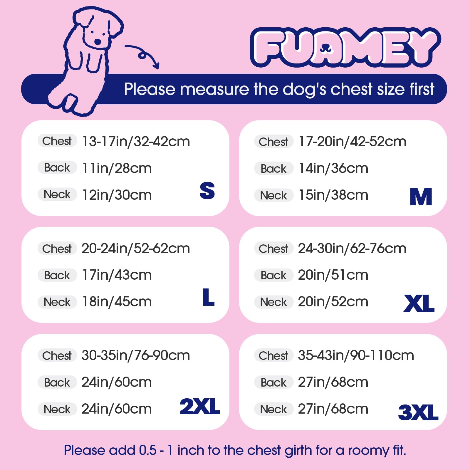 FUAMEY dog winter coat back view highlights full coverage for warmth.