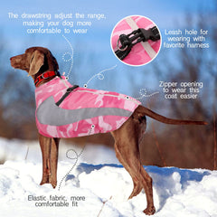 FUAMEY dog winter jacket blue side view highlighting waterproof protection