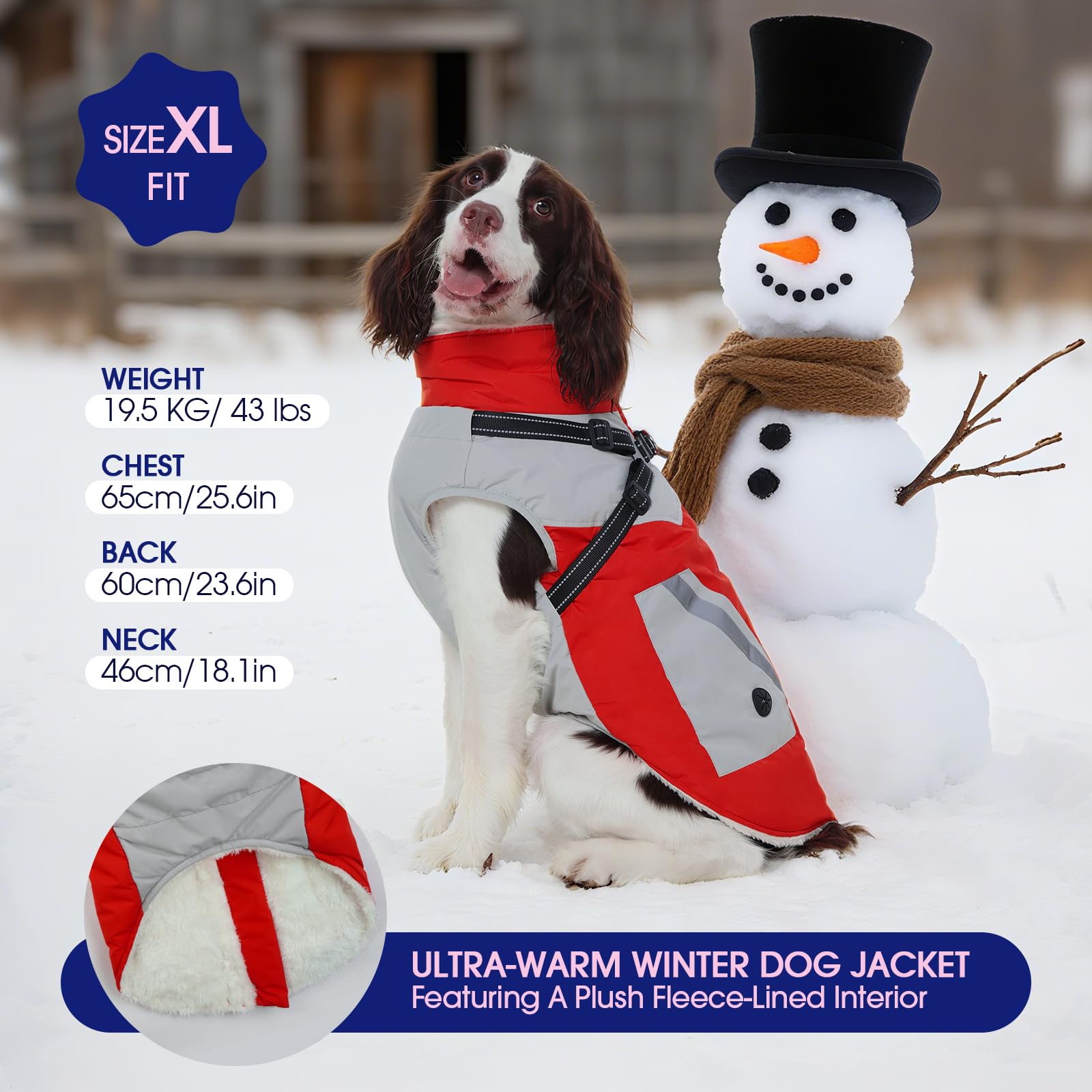 FUAMEY dog winter jacket harness-loop helps attach a leash quickly.
