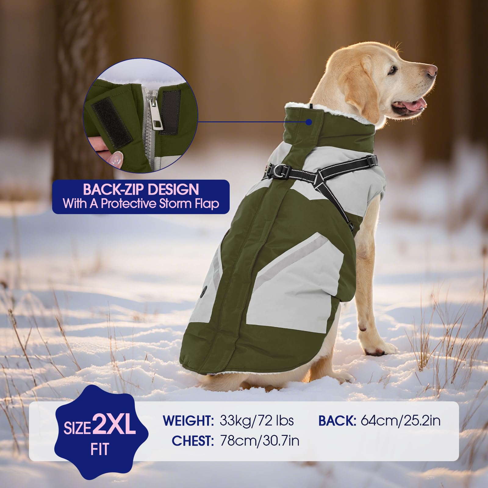 FUAMEY dog winter jacket secure pockets for treats, waste bags, or keys.
