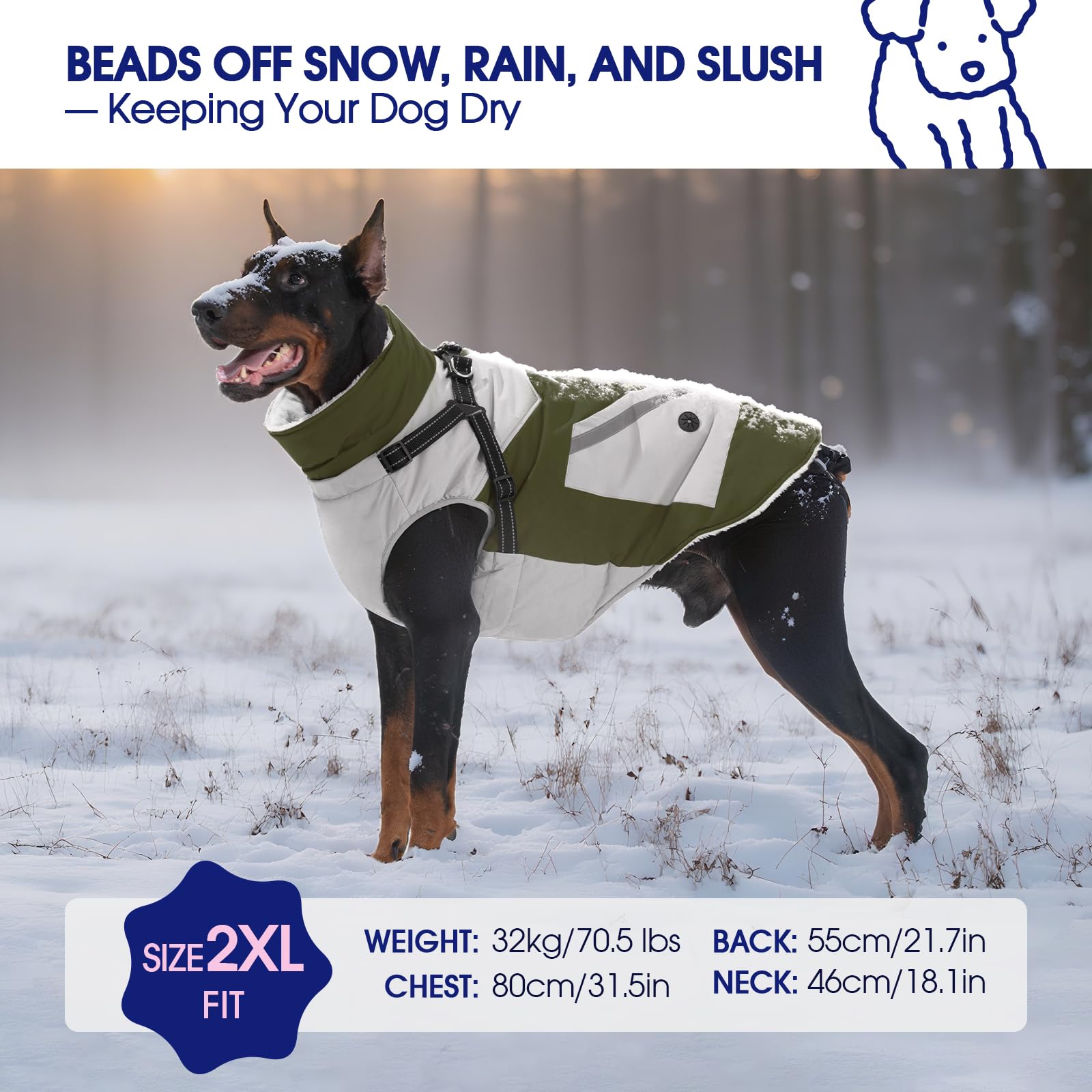 FUAMEY dog winter jacket reflective detail enhances visibility during early morning or late-night walks.