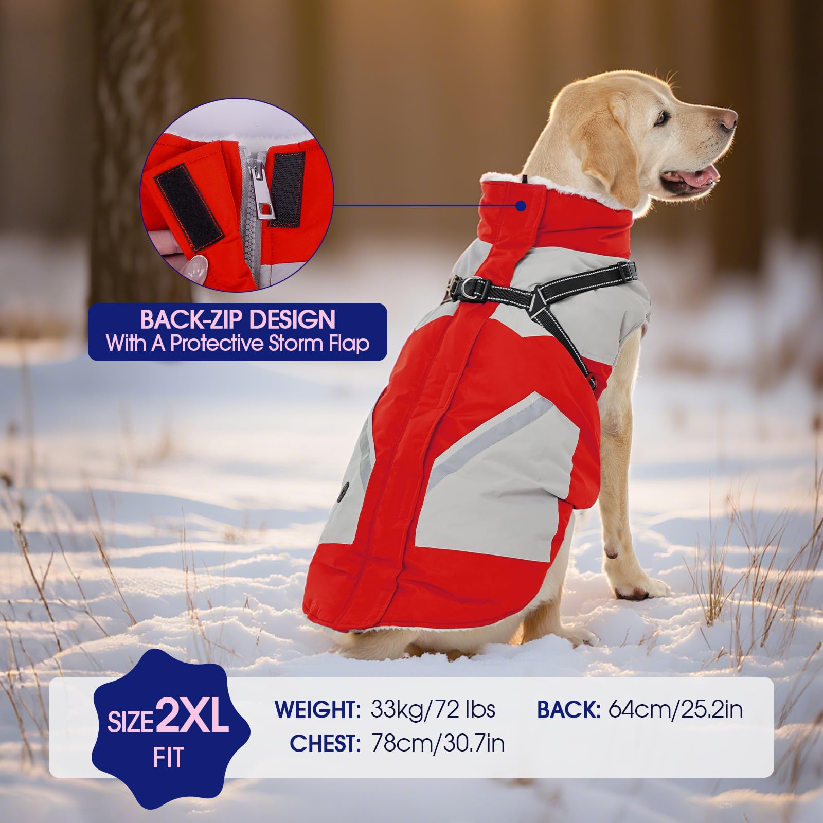 FUAMEY dog winter jacket reflective trim boosts visibility during dawn walks.