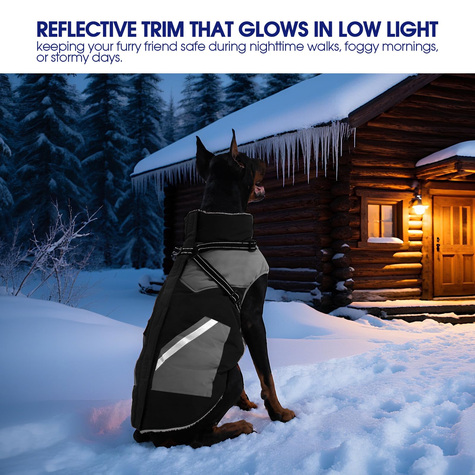 FUAMEY dog winter jacket coverage provides full body warmth for outdoor play.