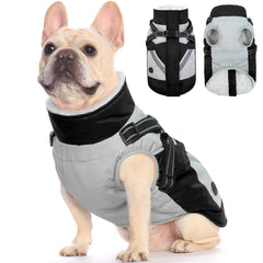FUAMEY dog winter jacket waterproof exterior shields against rain for outdoor adventures.