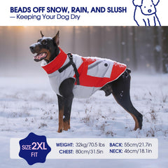 FUAMEY dog winter jacket waterproof exterior keeps rain and snow at bay.