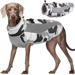 FUAMEY large dog winter jacket front view blue keeps dogs warm during outdoor walks.