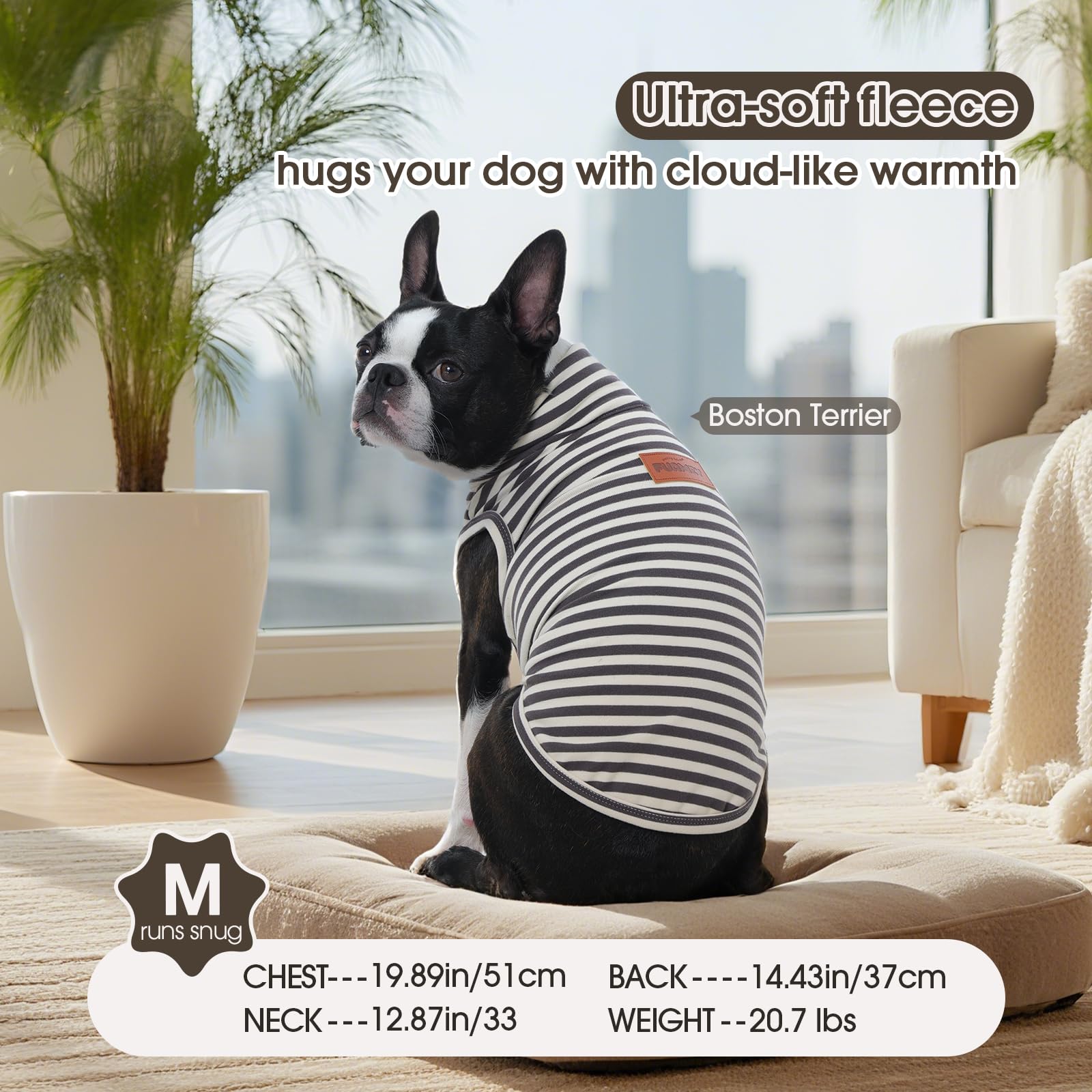 FUAMEY measurement guide image explains chest and back length sizing