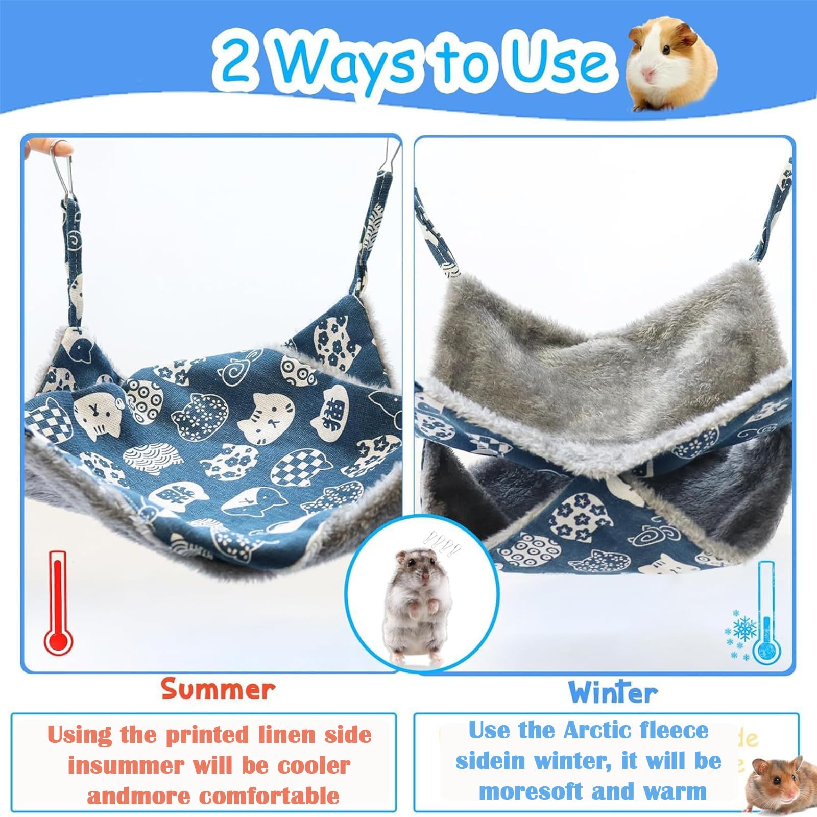 Fuazuzu 2-layer pet rat hammock with sturdy metal hooks for quick, secure installation