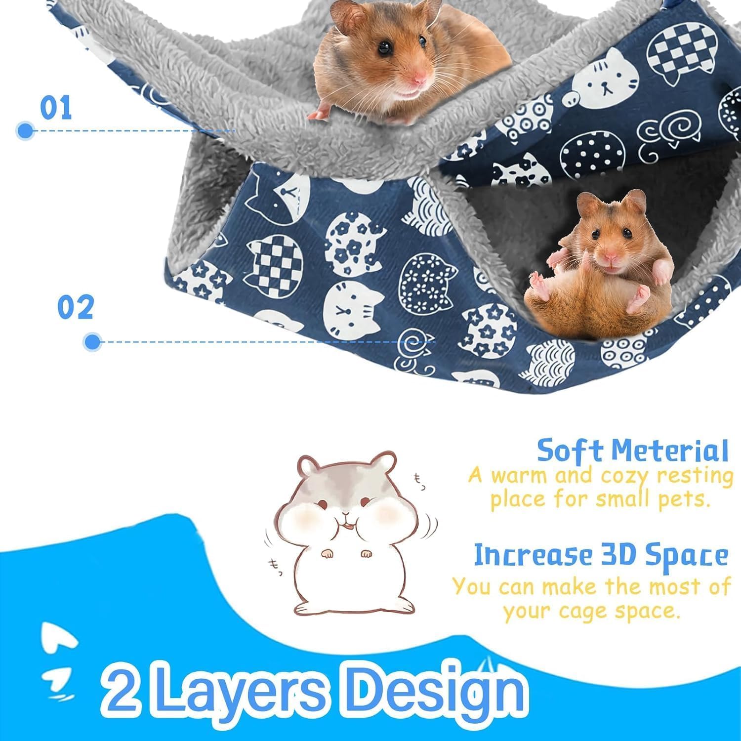 Fuazuzu 2-layer rat hammock in cage to save space and enrich play