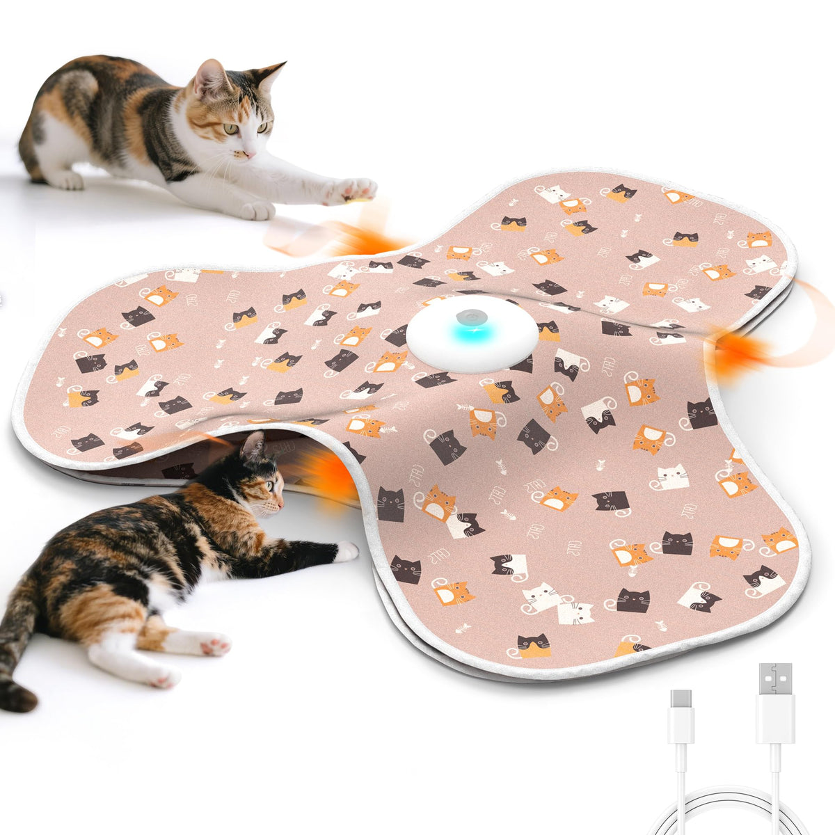FUGODIWI interactive cat toy pink front view shows hidden spaces for hunting play