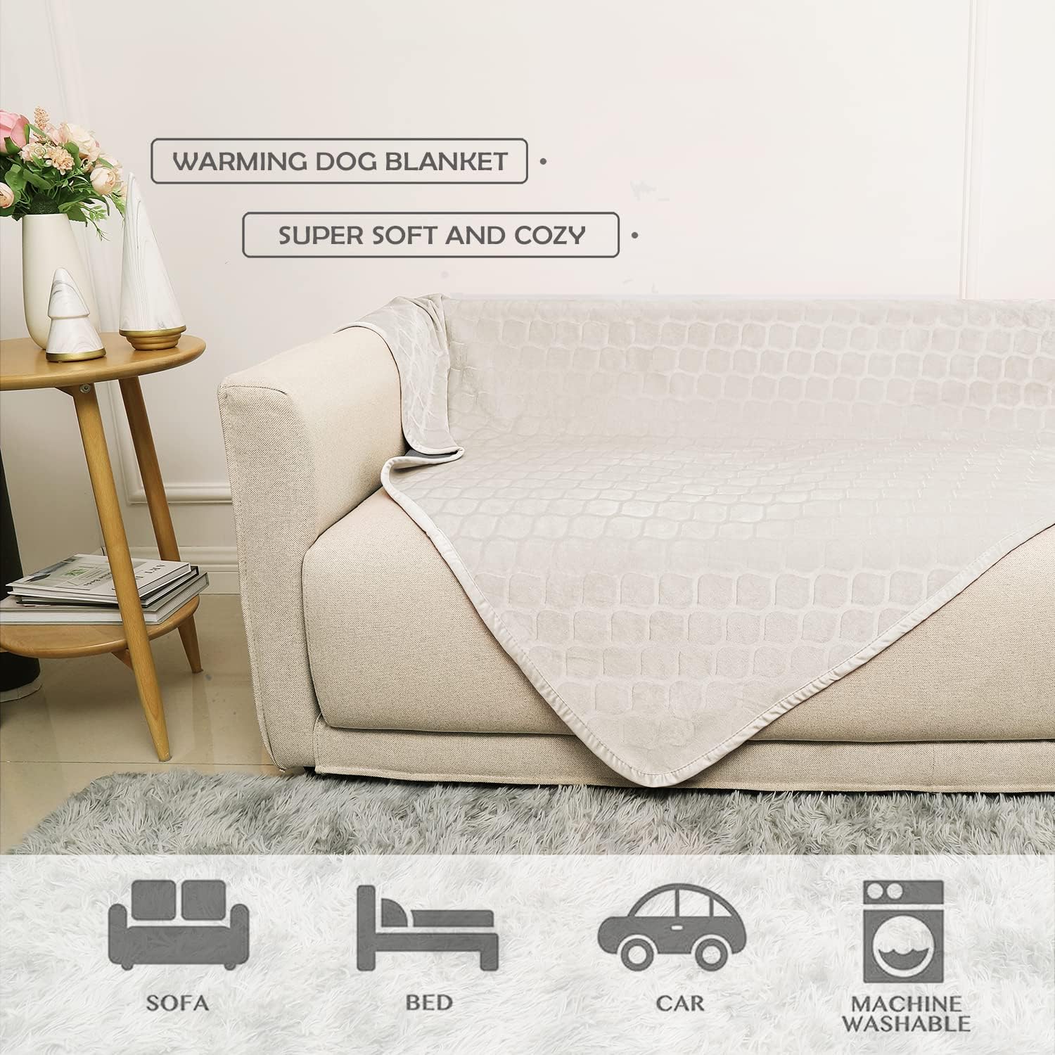fuguitex 82x82 cream-beige blanket displayed on sofa for decor and comfort
