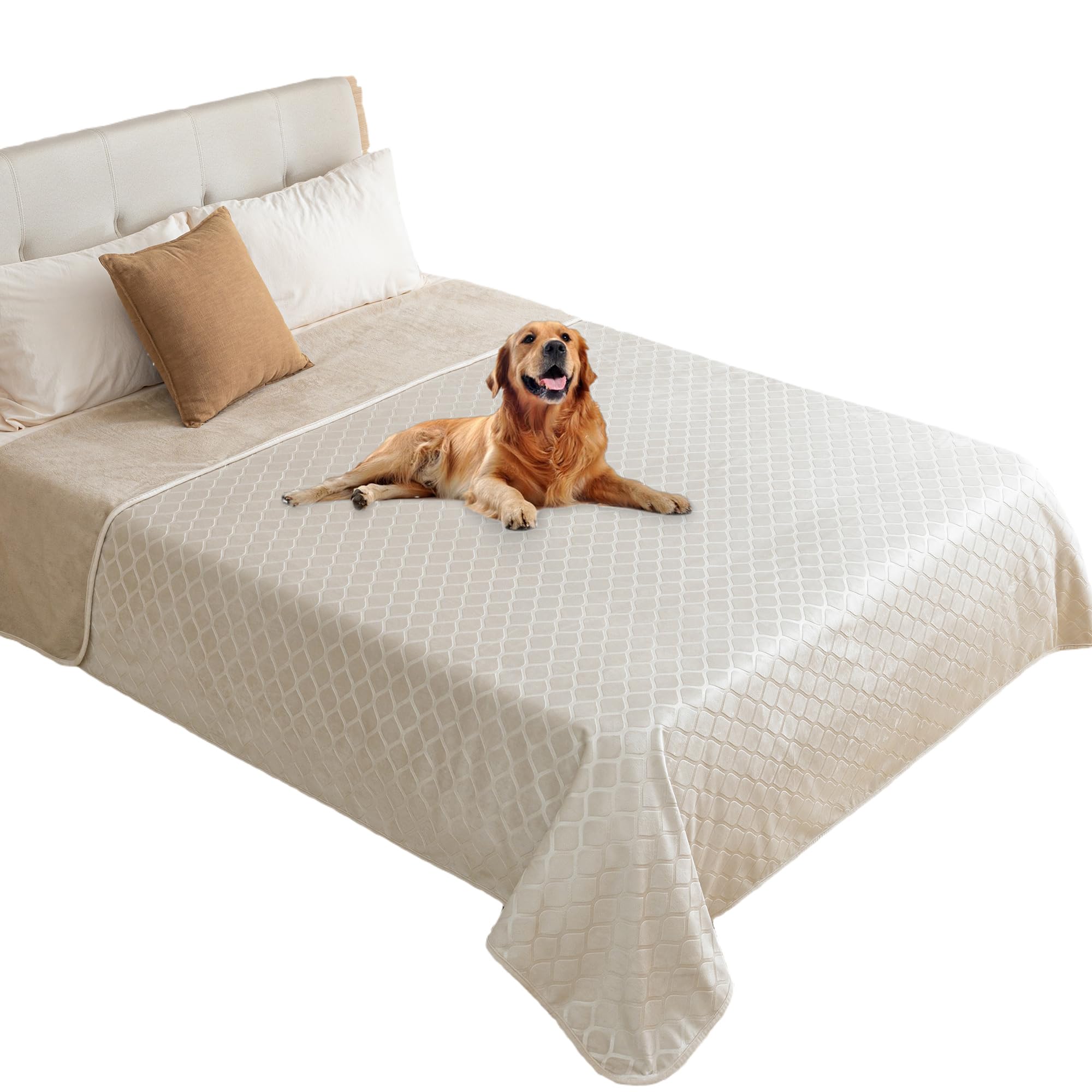 fuguitex waterproof dog blanket outer coating close-up demonstrates dual protection for spills