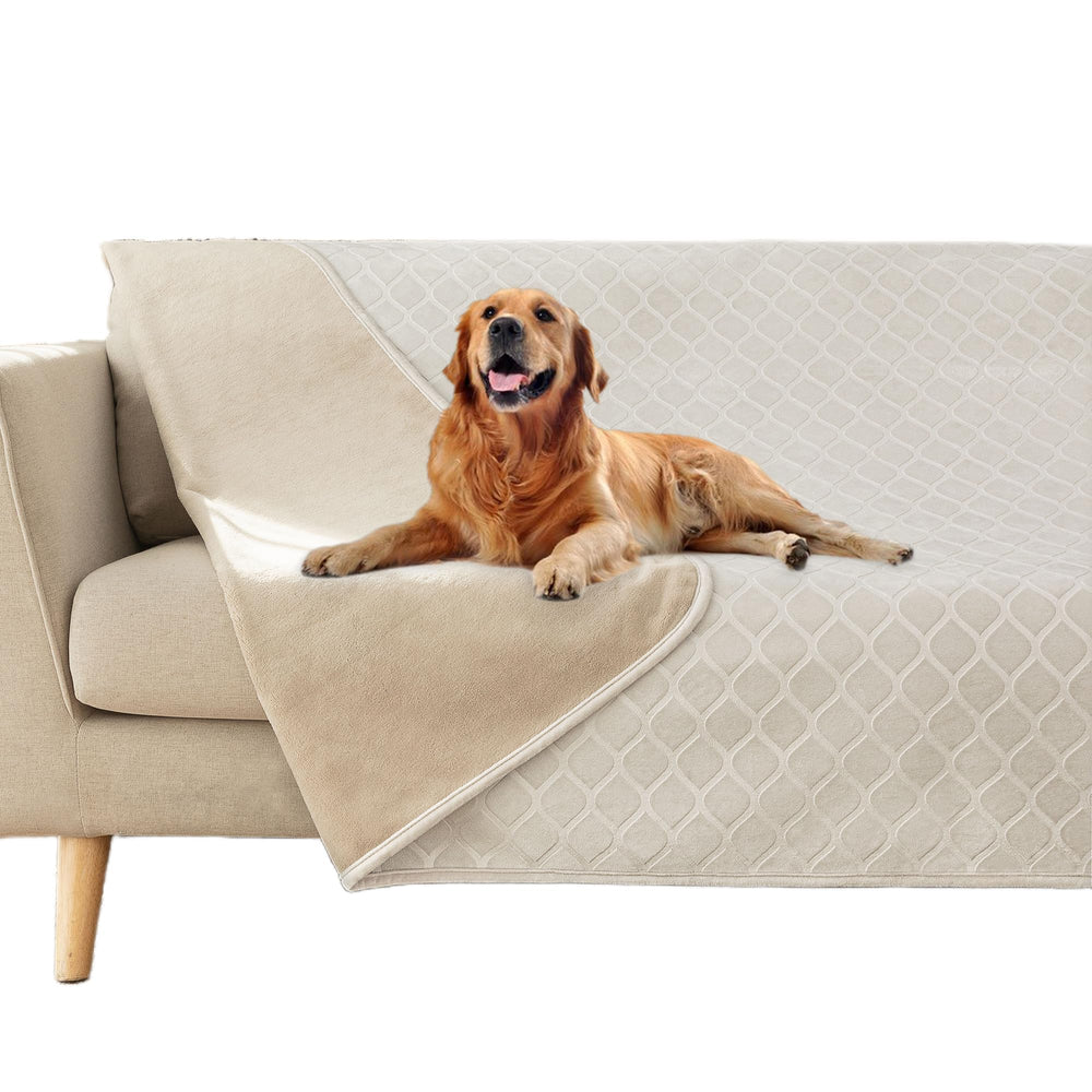 Fuguitex waterproof dog blanket laid flat with plush and velvet sides for cozy lounging.