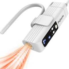 Fujoyia pet hair dryer with hanging strap for hands-free grooming and soothing brushing.