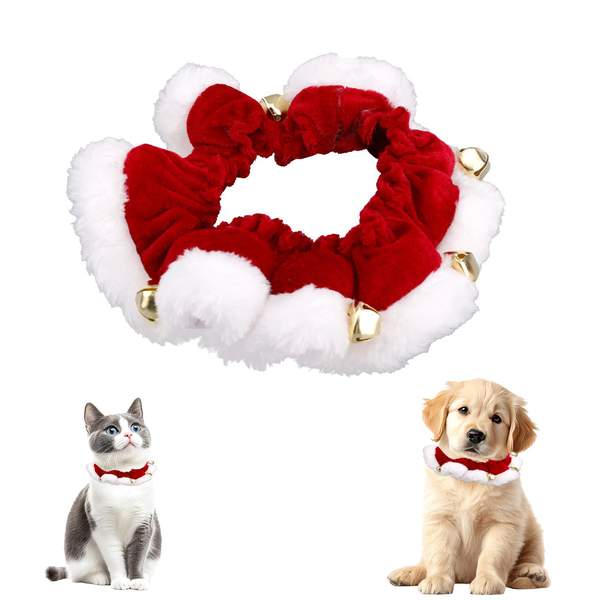 Fukaisu Christmas collar cat red plush close-up for festive holiday look.